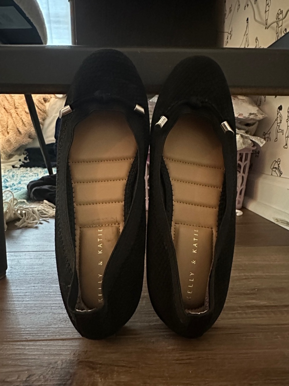 Kelly & Katie Black Quilted Slip-On Loafers with Metallic Accents